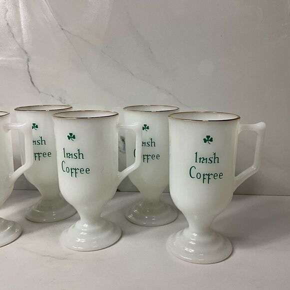 VINTAGE Irish Coffee Milk Glass Pedestal coffee mugs - Picture 3 of 7